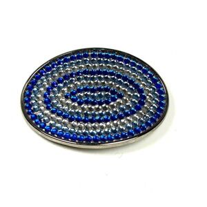 Vintage Rhinestone Belt Buckle Blue Silver Spiral Western Disco Glam 1970s